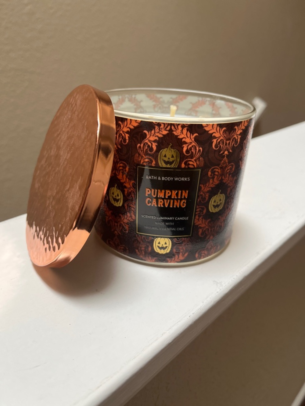 Bath & Body Works Pumpkin Carving Candle with Copper Lid and Orange Accents